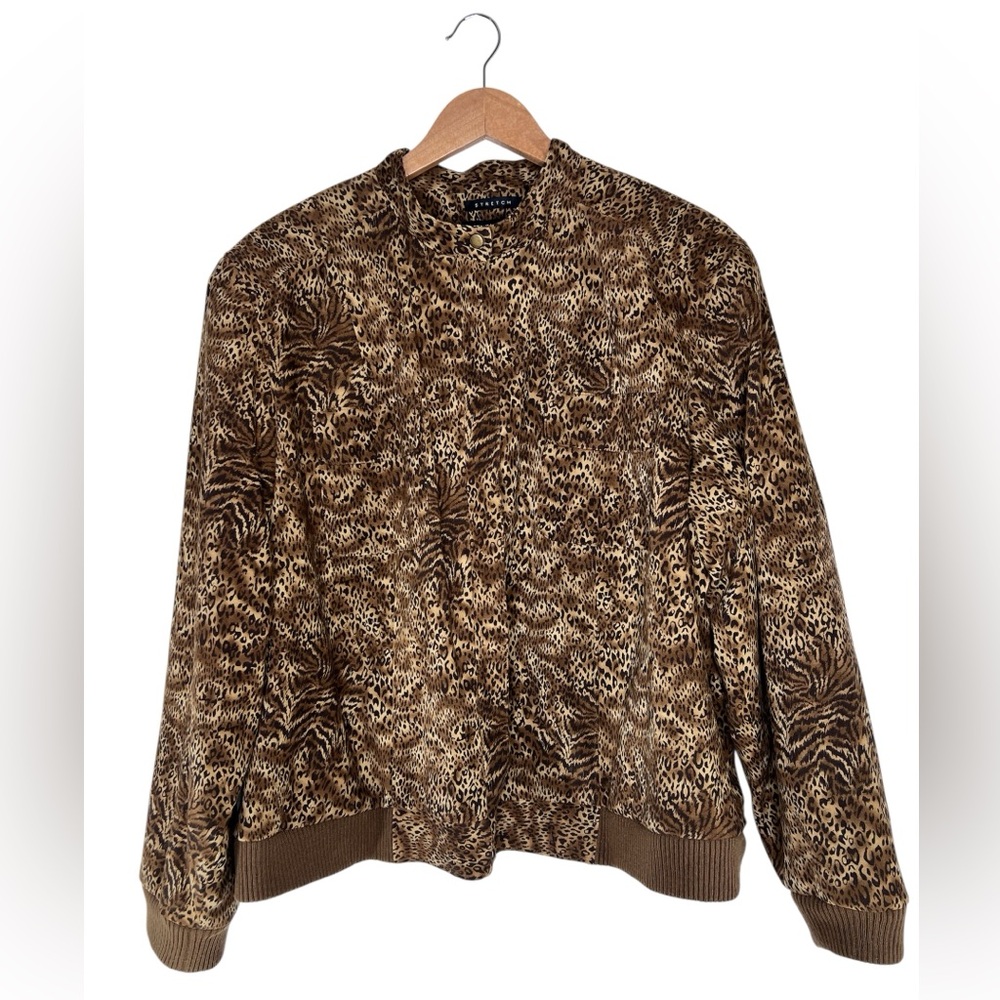 Norton McNaughton Animal Print Full Zip Bomber Jacket Brown Size 18W
